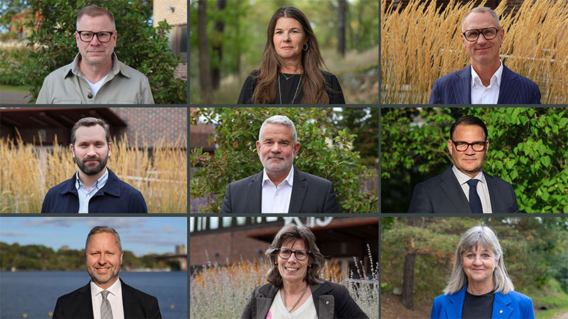 Porträttkollage av de nio avdelningsdirektörerna